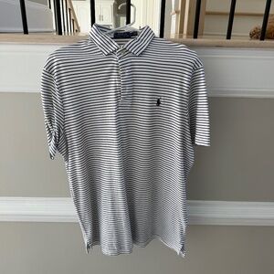 Mens Navy & White Striped Ralph Lauren Polo | Size Large